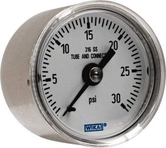 Wika - 1-1/2" Dial, 1/8 Thread, 0-30 Scale Range, Pressure Gauge - Center Back Connection Mount, Accurate to 2.5% of Scale - Eagle Tool & Supply