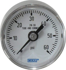 Wika - 1-1/2" Dial, 1/8 Thread, 0-60 Scale Range, Pressure Gauge - Center Back Connection Mount, Accurate to 2.5% of Scale - Eagle Tool & Supply