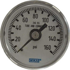 Wika - 1-1/2" Dial, 1/8 Thread, 0-160 Scale Range, Pressure Gauge - Center Back Connection Mount, Accurate to 2.5% of Scale - Eagle Tool & Supply