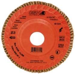Camel Grinding Wheels - 40 Grit, 5" Disc Diam, 7/8" Center Hole, Type 27 Ceramic Flap Disc - 12,200 Max RPM, Polyester Backing, Arbor Attaching System, Coated - Eagle Tool & Supply