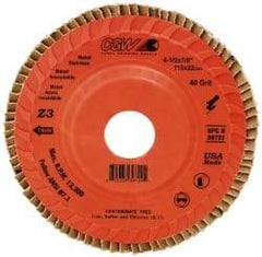 Camel Grinding Wheels - 40 Grit, 5" Disc Diam, 7/8" Center Hole, Type 27 Ceramic Flap Disc - 12,200 Max RPM, Polyester Backing, Arbor Attaching System, Coated - Eagle Tool & Supply