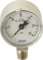 Wika - 2" Dial, 1/4 Thread, 0-30 Scale Range, Pressure Gauge - Lower Connection Mount, Accurate to 2.5% of Scale - Eagle Tool & Supply