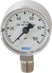 Wika - 2" Dial, 1/4 Thread, 0-100 Scale Range, Pressure Gauge - Lower Connection Mount, Accurate to 2.5% of Scale - Eagle Tool & Supply