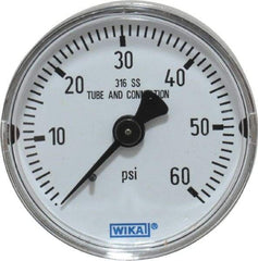 Wika - 2" Dial, 1/4 Thread, 0-60 Scale Range, Pressure Gauge - Center Back Connection Mount, Accurate to 2.5% of Scale - Eagle Tool & Supply