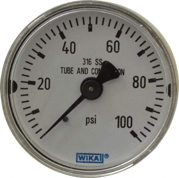 Wika - 2" Dial, 1/4 Thread, 0-100 Scale Range, Pressure Gauge - Center Back Connection Mount, Accurate to 2.5% of Scale - Eagle Tool & Supply