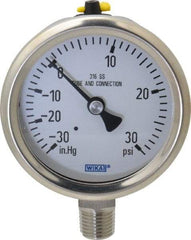 Wika - 2-1/2" Dial, 1/4 Thread, 30-0-30 Scale Range, Pressure Gauge - Lower Connection Mount, Accurate to 1.5% of Scale - Eagle Tool & Supply