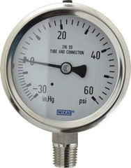 Wika - 2-1/2" Dial, 1/4 Thread, 30-0-60 Scale Range, Pressure Gauge - Lower Connection Mount, Accurate to 1.5% of Scale - Eagle Tool & Supply