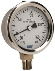 Wika - 2-1/2" Dial, 1/4 Thread, 30-0-160 Scale Range, Pressure Gauge - Lower Connection Mount, Accurate to 1.5% of Scale - Eagle Tool & Supply