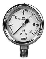 Wika - 4" Dial, 1/2 Thread, 30-0-60 Scale Range, Pressure Gauge - Lower Back Connection Mount, Accurate to 1% of Scale - Eagle Tool & Supply