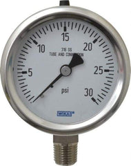 Wika - 2-1/2" Dial, 1/4 Thread, 0-30 Scale Range, Pressure Gauge - Lower Connection Mount, Accurate to 1.5% of Scale - Eagle Tool & Supply