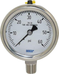 Wika - 2-1/2" Dial, 1/4 Thread, 0-60 Scale Range, Pressure Gauge - Lower Connection Mount, Accurate to 1.5% of Scale - Eagle Tool & Supply