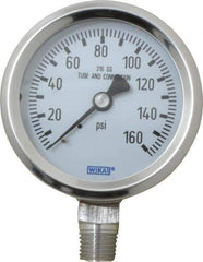 Wika - 2-1/2" Dial, 1/4 Thread, 0-160 Scale Range, Pressure Gauge - Lower Connection Mount, Accurate to 1.5% of Scale - Eagle Tool & Supply