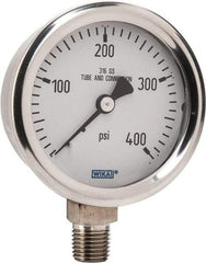 Wika - 2-1/2" Dial, 1/4 Thread, 0-400 Scale Range, Pressure Gauge - Lower Connection Mount, Accurate to 1.5% of Scale - Eagle Tool & Supply