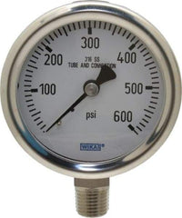 Wika - 2-1/2" Dial, 1/4 Thread, 0-600 Scale Range, Pressure Gauge - Lower Connection Mount, Accurate to 1.5% of Scale - Eagle Tool & Supply