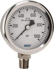 Wika - 2-1/2" Dial, 1/4 Thread, 0-1,000 Scale Range, Pressure Gauge - Lower Connection Mount, Accurate to 1.5% of Scale - Eagle Tool & Supply