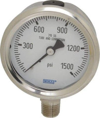 Wika - 2-1/2" Dial, 1/4 Thread, 0-1,500 Scale Range, Pressure Gauge - Lower Connection Mount, Accurate to 1.5% of Scale - Eagle Tool & Supply