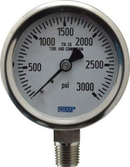 Wika - 2-1/2" Dial, 1/4 Thread, 0-3,000 Scale Range, Pressure Gauge - Lower Connection Mount, Accurate to 1.5% of Scale - Eagle Tool & Supply
