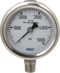 Wika - 2-1/2" Dial, 1/4 Thread, 0-5,000 Scale Range, Pressure Gauge - Lower Connection Mount, Accurate to 1.5% of Scale - Eagle Tool & Supply