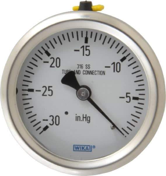 Wika - 2-1/2" Dial, 1/4 Thread, 30-0 Scale Range, Pressure Gauge - Center Back Connection Mount, Accurate to 1.5% of Scale - Eagle Tool & Supply