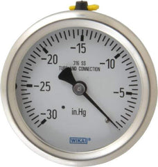 Wika - 2-1/2" Dial, 1/4 Thread, 30-0 Scale Range, Pressure Gauge - Center Back Connection Mount, Accurate to 1.5% of Scale - Eagle Tool & Supply
