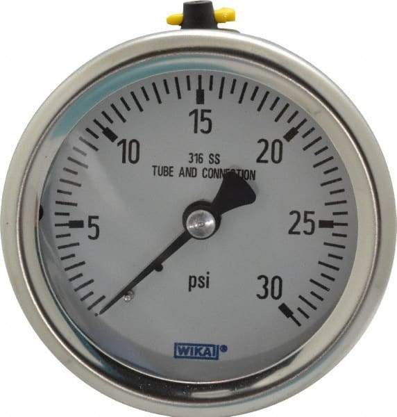 Wika - 2-1/2" Dial, 1/4 Thread, 0-30 Scale Range, Pressure Gauge - Center Back Connection Mount, Accurate to 1.5% of Scale - Eagle Tool & Supply