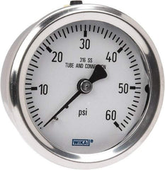 Wika - 2-1/2" Dial, 1/4 Thread, 0-60 Scale Range, Pressure Gauge - Center Back Connection Mount, Accurate to 1.5% of Scale - Eagle Tool & Supply