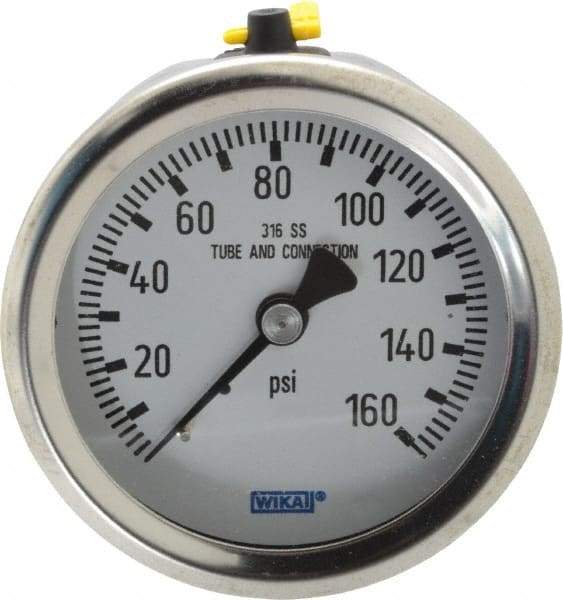 Wika - 2-1/2" Dial, 1/4 Thread, 0-160 Scale Range, Pressure Gauge - Center Back Connection Mount, Accurate to 1.5% of Scale - Eagle Tool & Supply