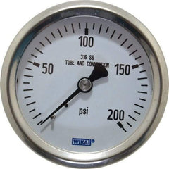 Wika - 2-1/2" Dial, 1/4 Thread, 0-200 Scale Range, Pressure Gauge - Center Back Connection Mount, Accurate to 1.5% of Scale - Eagle Tool & Supply