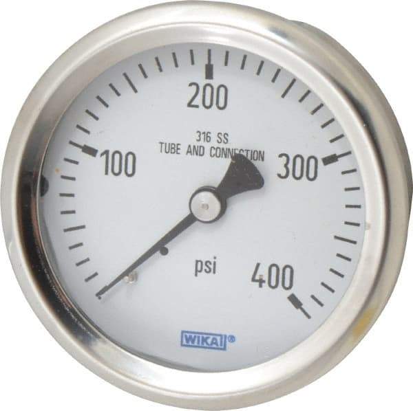 Wika - 2-1/2" Dial, 1/4 Thread, 0-400 Scale Range, Pressure Gauge - Center Back Connection Mount, Accurate to 1.5% of Scale - Eagle Tool & Supply