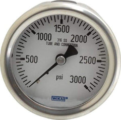 Wika - 2-1/2" Dial, 1/4 Thread, 0-3,000 Scale Range, Pressure Gauge - Center Back Connection Mount, Accurate to 1.5% of Scale - Eagle Tool & Supply