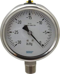 Wika - 4" Dial, 1/2 Thread, 30-0 Scale Range, Pressure Gauge - Lower Connection Mount, Accurate to 1% of Scale - Eagle Tool & Supply
