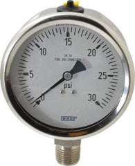 Wika - 4" Dial, 1/2 Thread, 0-30 Scale Range, Pressure Gauge - Lower Connection Mount, Accurate to 1% of Scale - Eagle Tool & Supply