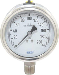 Wika - 4" Dial, 1/2 Thread, 0-200 Scale Range, Pressure Gauge - Lower Connection Mount, Accurate to 1% of Scale - Eagle Tool & Supply