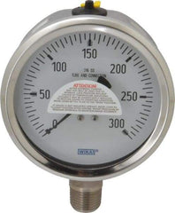 Wika - 4" Dial, 1/2 Thread, 0-300 Scale Range, Pressure Gauge - Lower Connection Mount, Accurate to 1% of Scale - Eagle Tool & Supply