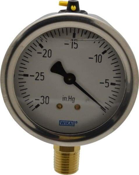 Wika - 2-1/2" Dial, 1/4 Thread, 30-0 Scale Range, Pressure Gauge - Lower Connection Mount, Accurate to 1.5% of Scale - Eagle Tool & Supply