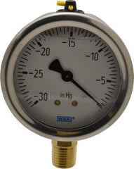 Wika - 2-1/2" Dial, 1/4 Thread, 30-0 Scale Range, Pressure Gauge - Lower Connection Mount, Accurate to 1.5% of Scale - Eagle Tool & Supply