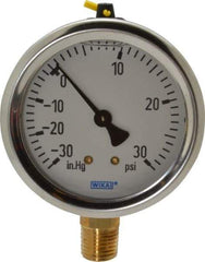 Wika - 2-1/2" Dial, 1/4 Thread, 30-0-30 Scale Range, Pressure Gauge - Lower Connection Mount, Accurate to 1.5% of Scale - Eagle Tool & Supply