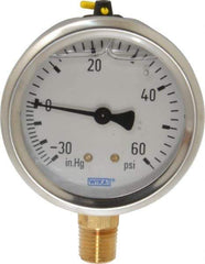 Wika - 2-1/2" Dial, 1/4 Thread, 30-0-60 Scale Range, Pressure Gauge - Lower Connection Mount, Accurate to 1.5% of Scale - Eagle Tool & Supply