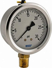 Wika - 2-1/2" Dial, 1/4 Thread, 0-30 Scale Range, Pressure Gauge - Lower Connection Mount, Accurate to 1.5% of Scale - Eagle Tool & Supply