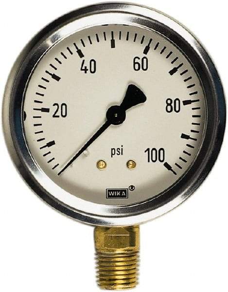 Wika - 2-1/2" Dial, 1/4 Thread, 0-400 Scale Range, Pressure Gauge - Center Back Connection Mount, Accurate to 1.5% of Scale - Eagle Tool & Supply