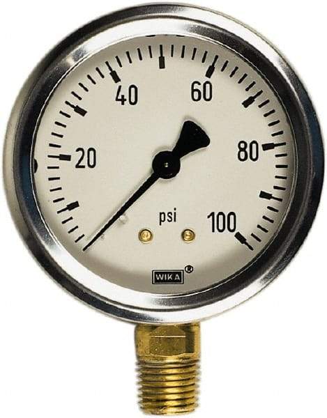 Wika - 4" Dial, 1/2 Thread, 30-0-15 Scale Range, Pressure Gauge - Lower Back Connection Mount, Accurate to 1% of Scale - Eagle Tool & Supply