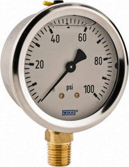 Wika - 2-1/2" Dial, 1/4 Thread, 0-100 Scale Range, Pressure Gauge - Lower Connection Mount, Accurate to 2-1-2% of Scale - Eagle Tool & Supply