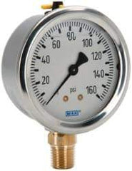 Wika - 2-1/2" Dial, 1/4 Thread, 0-160 Scale Range, Pressure Gauge - Lower Connection Mount, Accurate to 1.5% of Scale - Eagle Tool & Supply