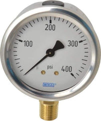 Wika - 2-1/2" Dial, 1/4 Thread, 0-400 Scale Range, Pressure Gauge - Lower Connection Mount, Accurate to 1.5% of Scale - Eagle Tool & Supply