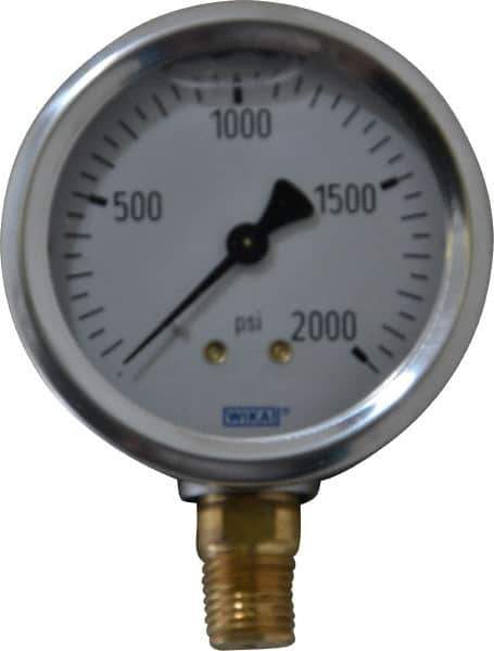 Wika - 2-1/2" Dial, 1/4 Thread, 0-2,000 Scale Range, Pressure Gauge - Lower Connection Mount, Accurate to 1.5% of Scale - Eagle Tool & Supply