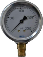 Wika - 2-1/2" Dial, 1/4 Thread, 0-2,000 Scale Range, Pressure Gauge - Lower Connection Mount, Accurate to 1.5% of Scale - Eagle Tool & Supply