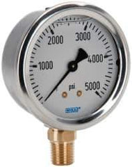 Wika - 2-1/2" Dial, 1/4 Thread, 0-5,000 Scale Range, Pressure Gauge - Lower Connection Mount, Accurate to 1.5% of Scale - Eagle Tool & Supply