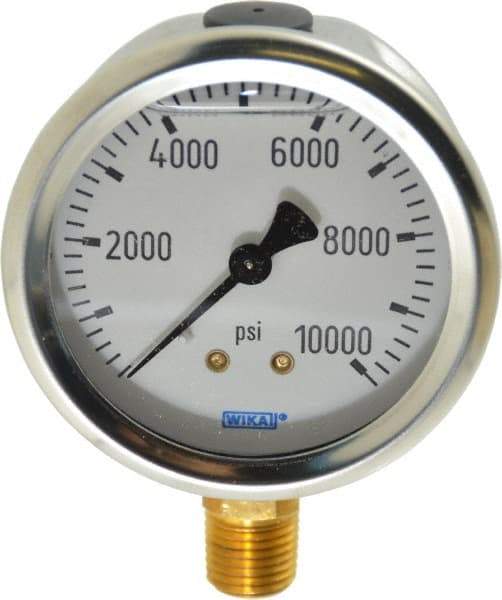 Wika - 2-1/2" Dial, 1/4 Thread, 0-10,000 Scale Range, Pressure Gauge - Lower Connection Mount, Accurate to 1.5% of Scale - Eagle Tool & Supply