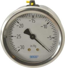 Wika - 2-1/2" Dial, 1/4 Thread, 30-0 Scale Range, Pressure Gauge - Center Back Connection Mount, Accurate to 1.5% of Scale - Eagle Tool & Supply