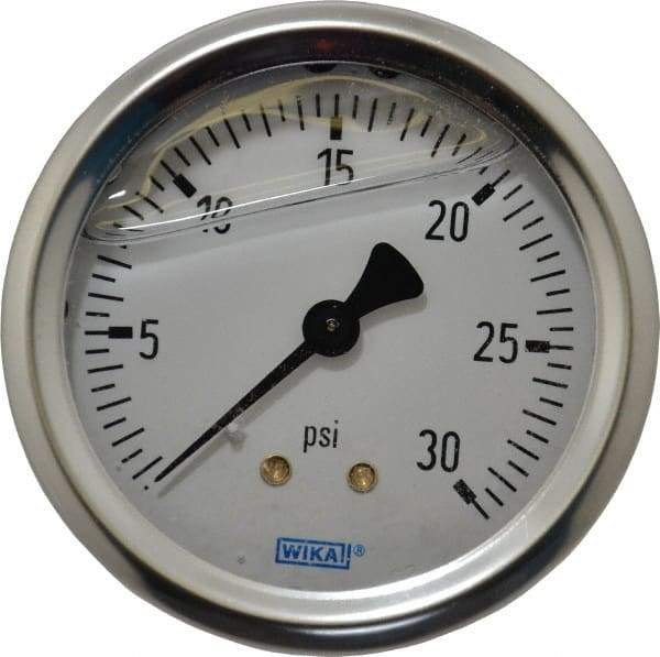Wika - 2-1/2" Dial, 1/4 Thread, 0-30 Scale Range, Pressure Gauge - Center Back Connection Mount, Accurate to 1.5% of Scale - Eagle Tool & Supply